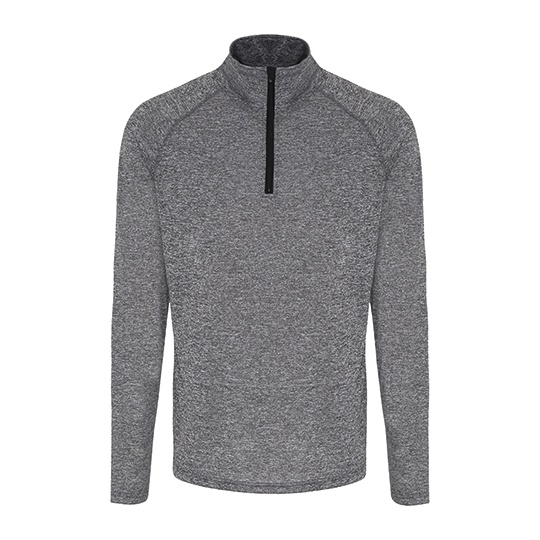 Bluza Meska z Dlugim Rekawem i Zamkiem 1 4 Odprowadzajaca Wilgoc TR110 - Black Melange & Black