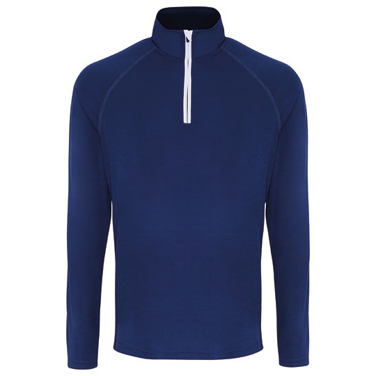 Bluza Meska z Dlugim Rekawem i Zamkiem 1 4 Odprowadzajaca Wilgoc TR110 - Navy & White