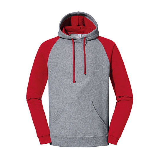 Bluza z kapturem raglanowa dwukolorowa NuBlend JZ96CR - Oxford Grey & True Red