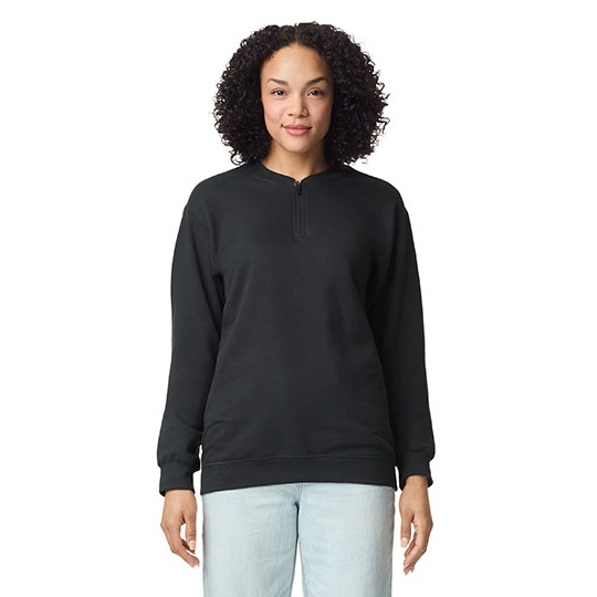Bluza Klasyczna Bawelniana z Zamkiem 1 4 GSF008 - Black