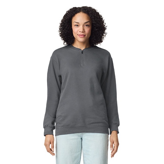 Bluza Klasyczna Bawełniana z Zamkiem 1 4 GSF008 - Charcoal (Solid)