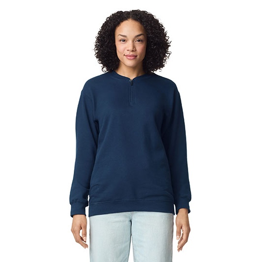 Bluza Klasyczna Bawelniana z Zamkiem 1 4 GSF008 - Navy