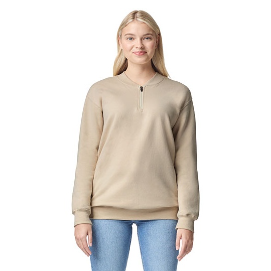 Bluza Klasyczna Bawelniana z Zamkiem 1 4 GSF008 - Sand
