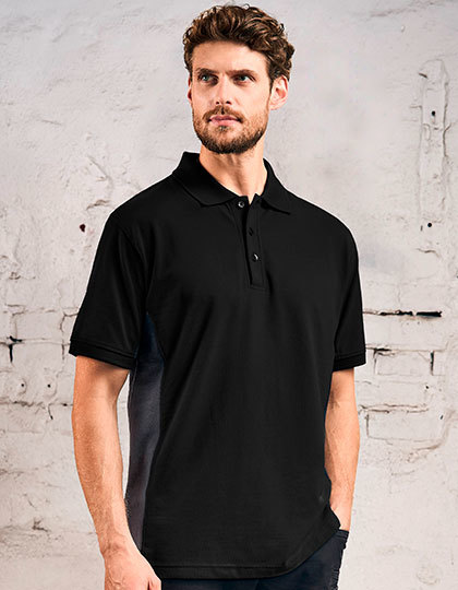 Polo Unisex Pika z Kontrastowymi Wstawkami CD4590 - Black & Charcoal (Solid)