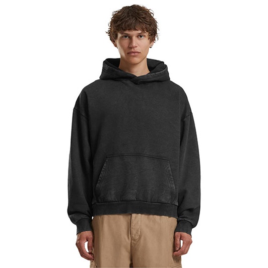 Bluza z kapturem Luźny krój Gruby materiał Vintage BY294 - Black