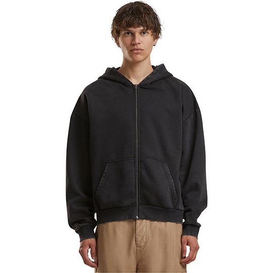 Bluza Z Kapturem Zapinana Na Zamek Gruby Materiał Vintage BY295 - Black