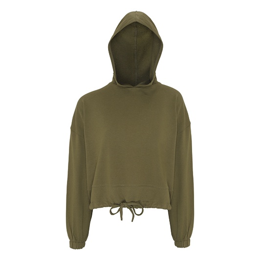 Bluza Damska Oversize Krotka Bawełniana TR085 - Olive