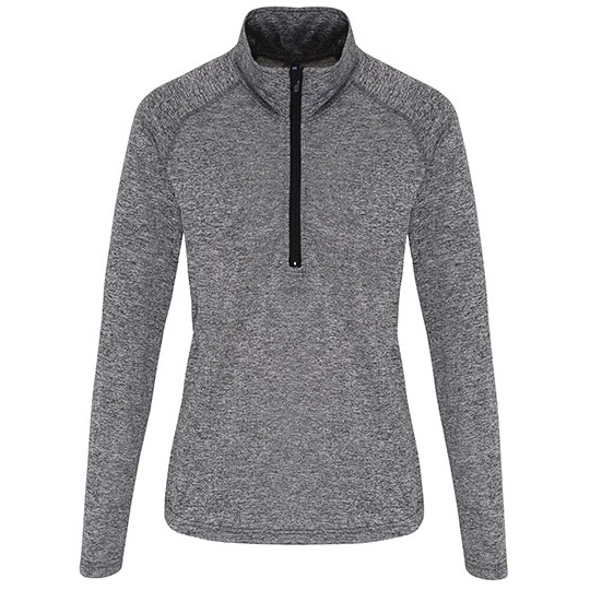 Damska bluza z długim rękawem i krótkim zamkiem TR120 - Black Melange & Black