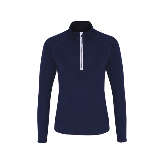 Damska bluza z długim rękawem i krótkim zamkiem TR120 - Navy & White
