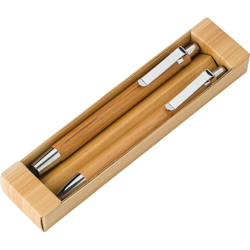 Bambusowy zestaw pismienniczy, dlugopis touch pen i olowek mechaniczny V1803-16 - brazowy