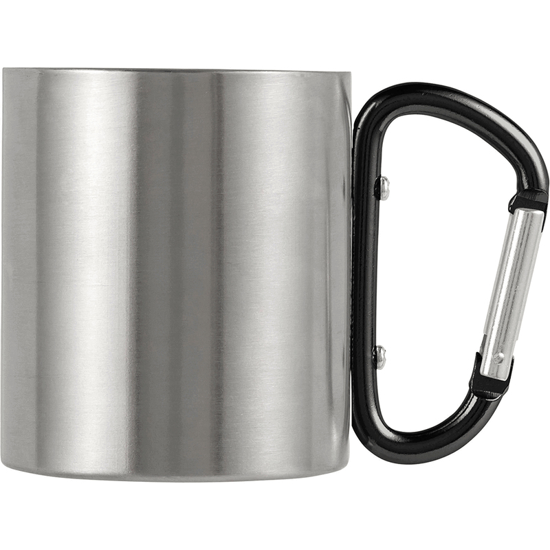 Metalowy kubek 185 ml z karabinczykiem V0646-03 - czarny