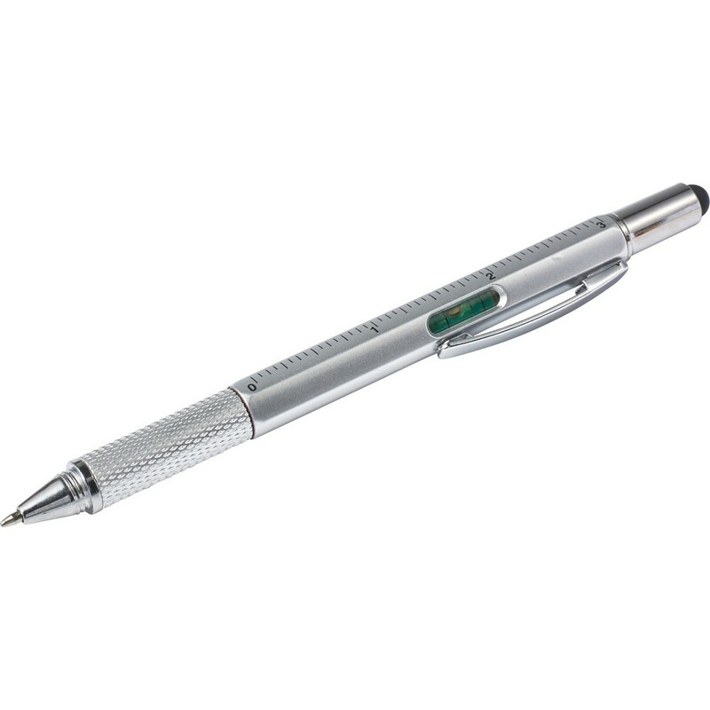 Dlugopis wielofunkcyjny, linijka, poziomica, touch pen V1919-32 - srebrny