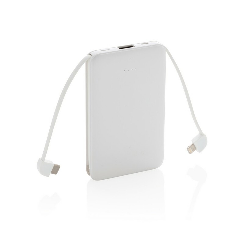 Power bank 5000 mAh, zintegrowany kabel 3 w 1 P322.083 - bialy