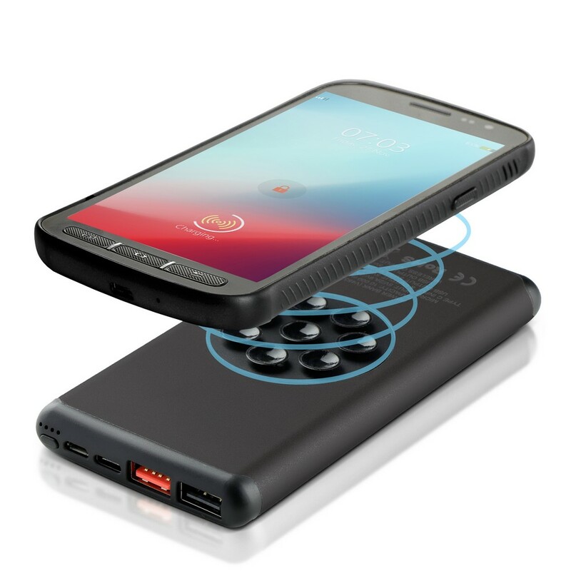 Bezprzewodowy power bank 10000 mAh Mauro Conti z przyssawkami, ladowarka bezprzewodowa 10W | Stef V4833-03 - czarny