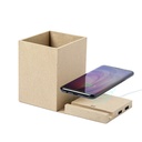 Skladana ladowarka bezprzewodowa 5W z kartonu z recyklingu, hub USB 2.0, pojemnik na przybory do pisania, stojak na telefon V0178-00 - neutralny
