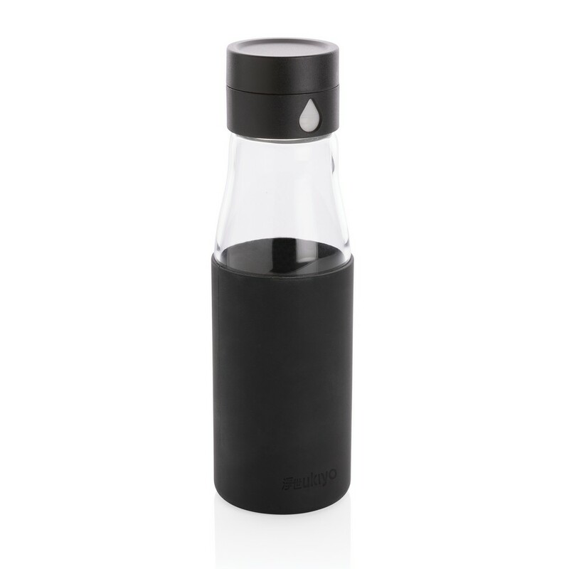 Szklana butelka 650 ml Ukiyo, monitorujaca ilosc wypitej wody P436.721 - czarny