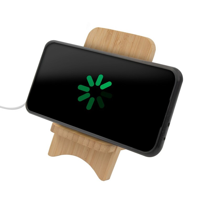 Skladana bambusowa ladowarka bezprzewodowa 10W B'RIGHT, stojak na telefon | Barbra V0189-17 - drewno