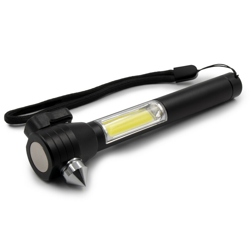 Latarka bezpieczenstwa 1 LED COB, przecinak do pasow, mlotek bezpieczenstwa | Flint V0925-03 - czarny