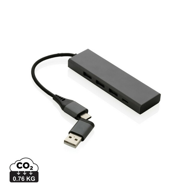Hub USB 2.0 z USB C, aluminium z recyklingu P308.682 - szary