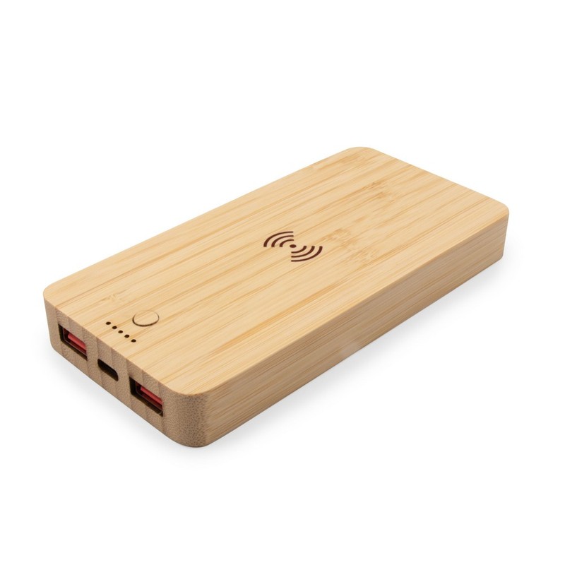 Bambusowy bezprzewodowy power bank 8000 mAh B'RIGHT, ładowarka bezprzewodowa 15W | Benson V0053-17 - drewno