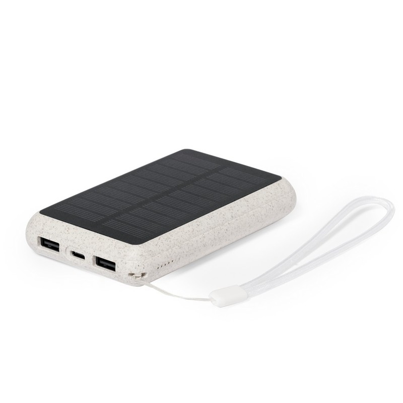 Power bank 5000 mAh ze slomy pszenicznej, ladowarka sloneczna V1353-00 - neutralny