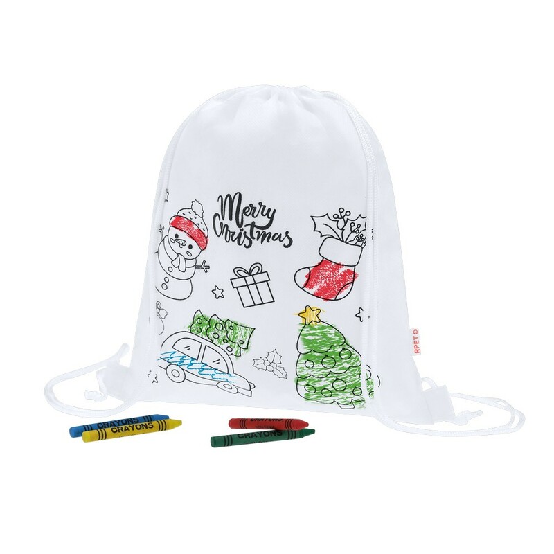 Worek ze sznurkiem do kolorowania, świąteczny wzór, kredki VA237-02 - biały