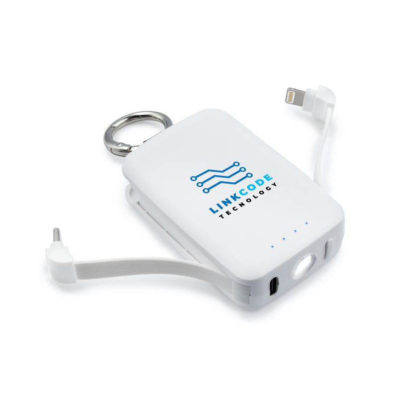 Power bank 4000 mAh, karabinczyk i lampka 1W | Dimetrice VA109-02 - bialy