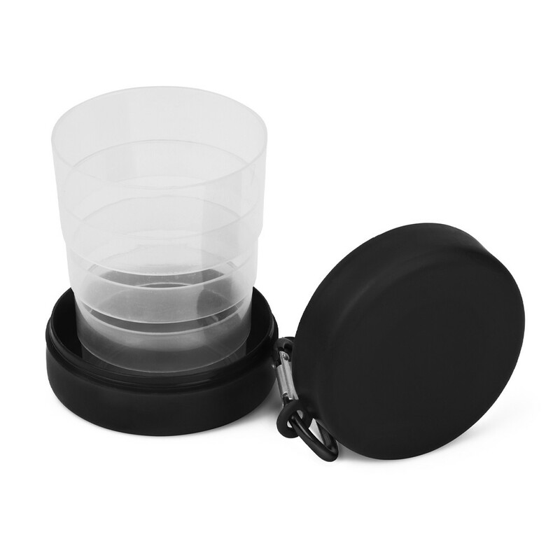 Składany kubek podróżny 220 ml z karabińczykiem V7618-03 - czarny