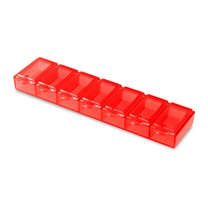 Pojemnik na tabletki z 7 przegrodami V9597-05 - czerwony