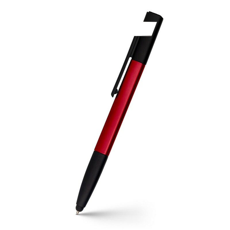 Dlugopis wielofunkcyjny, czyscik do ekranu, linijka, stojak na telefon, touch pen, srubokrety V1849-05 - czerwony
