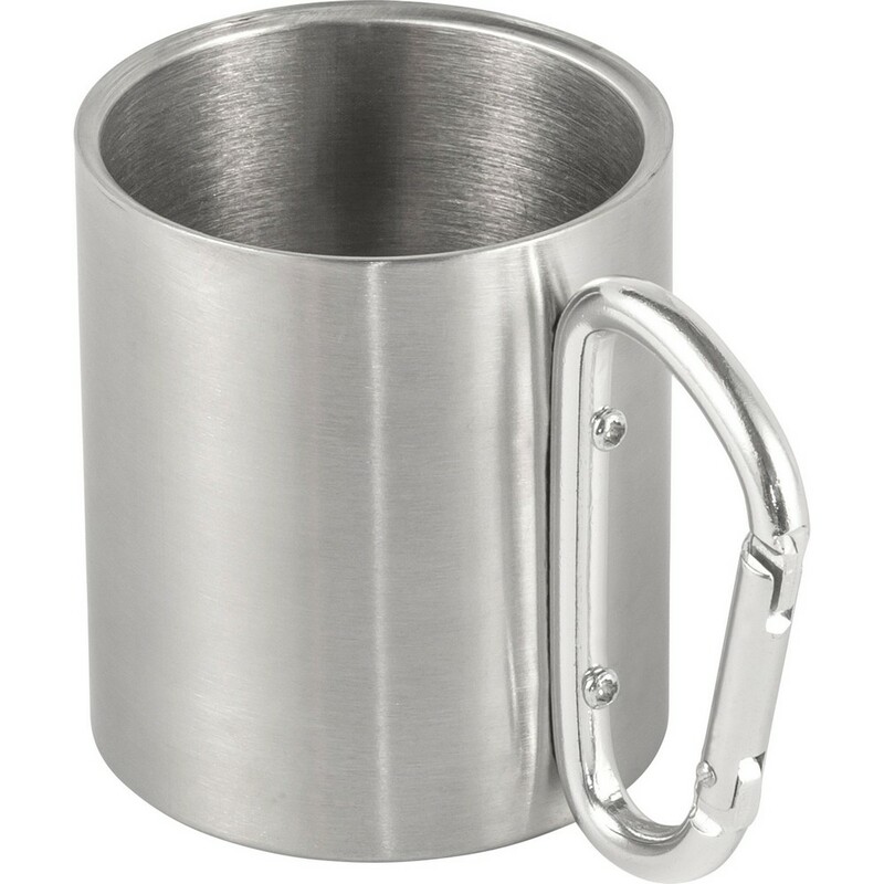 Metalowy kubek 185 ml z karabinczykiem V0646-32 - srebrny