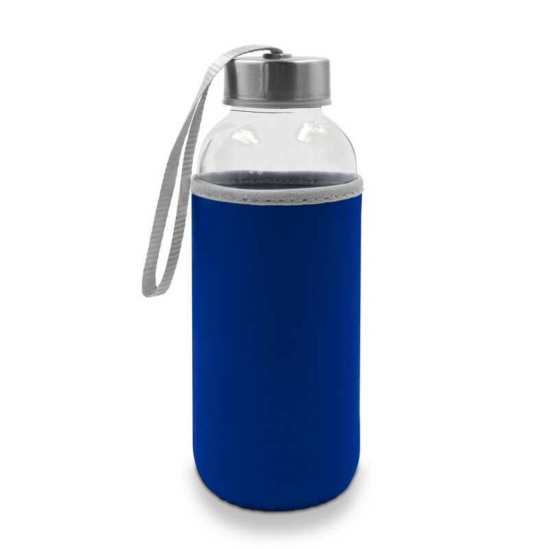 Szklana butelka 420 ml w pokrowcu | Bob V0462-04 - granatowy