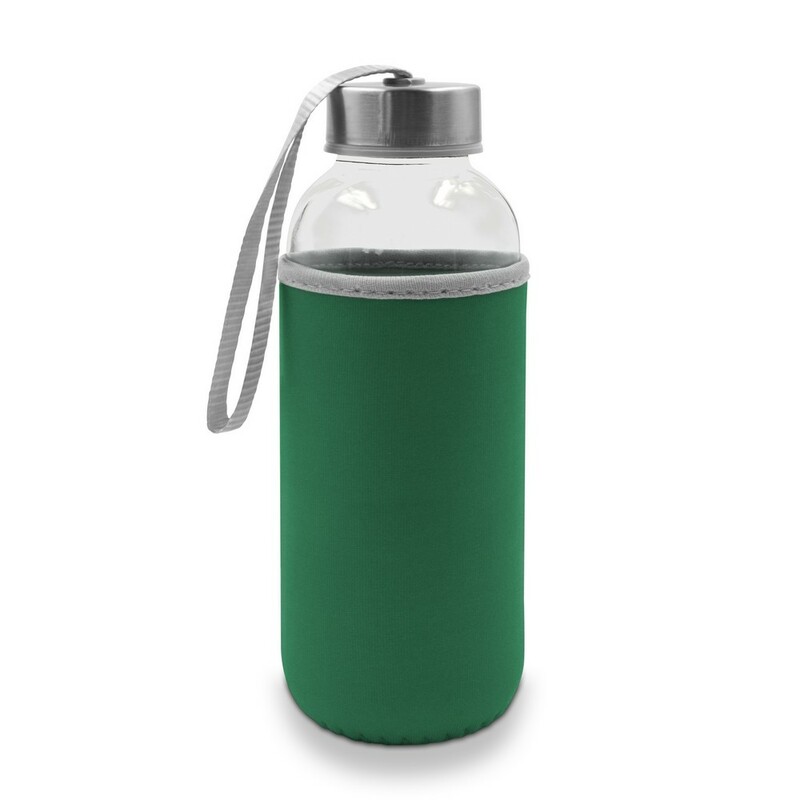 Szklana butelka 420 ml w pokrowcu | Bob V0462-06 - zielony
