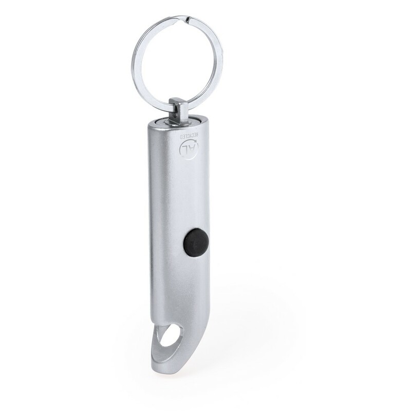 Brelok do kluczy z aluminium z recyklingu, otwieracz do butelek, lampka LED V2106-32 - srebrny