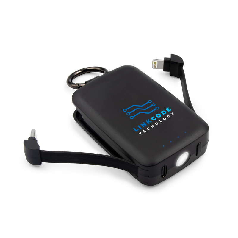 Power bank 4000 mAh, karabinczyk i lampka 1W | Dimetrice VA109-03 - czarny