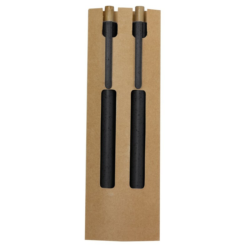 Zestaw piśmienniczy ze słomy pszenicznej, długopis i "wieczny" ołówek VA635-03 - czarny