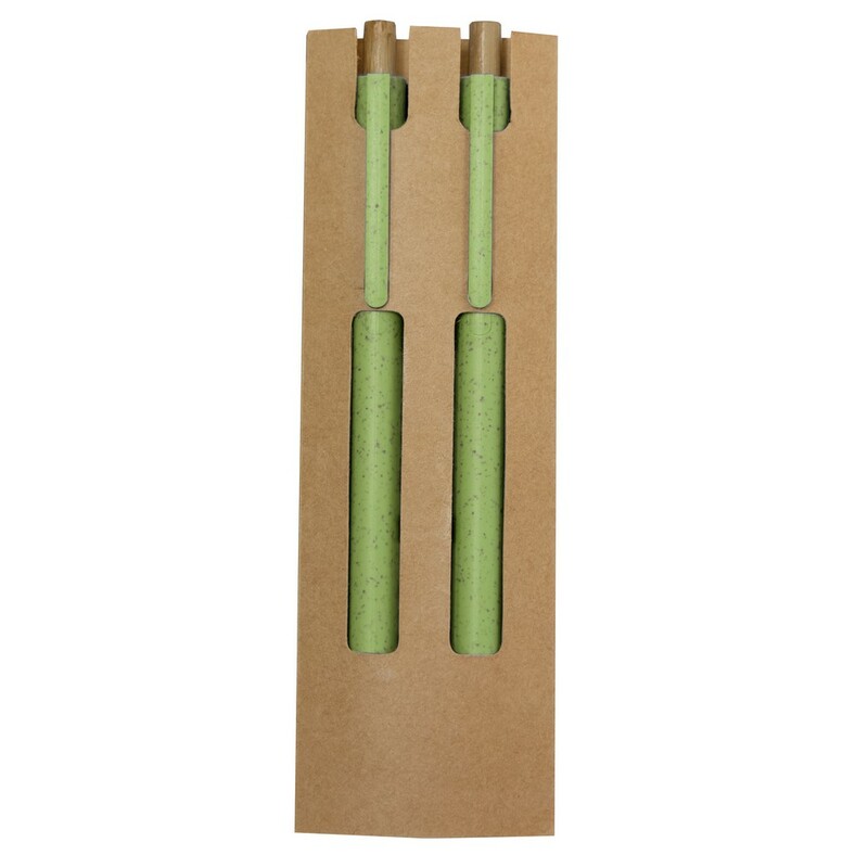 Zestaw piśmienniczy ze słomy pszenicznej, długopis i "wieczny" ołówek VA635-06 - zielony
