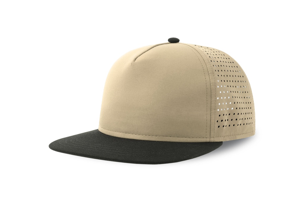 Czapka Pieciopanelowa Plaski Daszek Usztywniana Poliester Recyklingowany AT424 - Khaki & Black