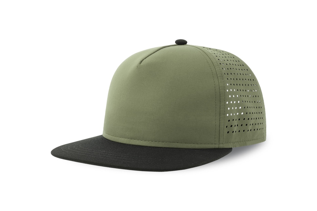 Czapka Pieciopanelowa Plaski Daszek Usztywniana Poliester Recyklingowany AT424 - Olive & Black
