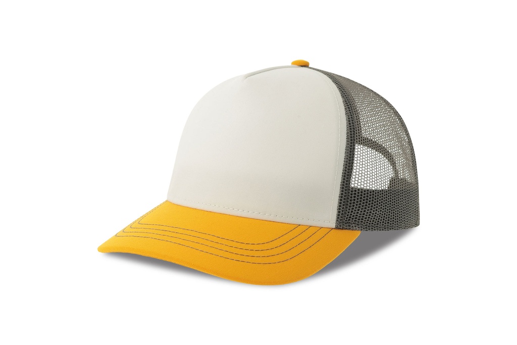 Czapka Trucker Poliester Recykling AT426 - White & Yellow & Dark Grey
