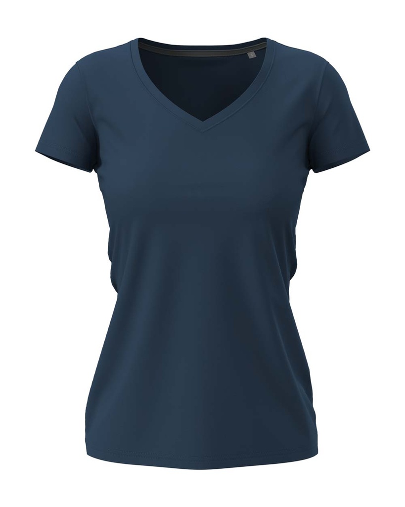 T-shirt Damski Slim z Dekoltem V S9710 - Navy Blue