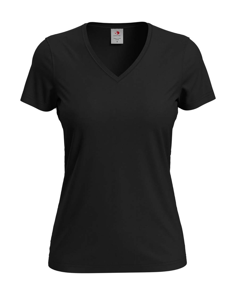 T-shirt Damski Klasyczny Dekolt V S279 - Black Opal