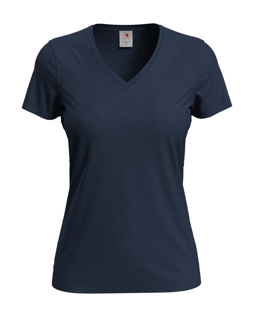 T-shirt Damski Klasyczny Dekolt V S279 - Blue Midnight
