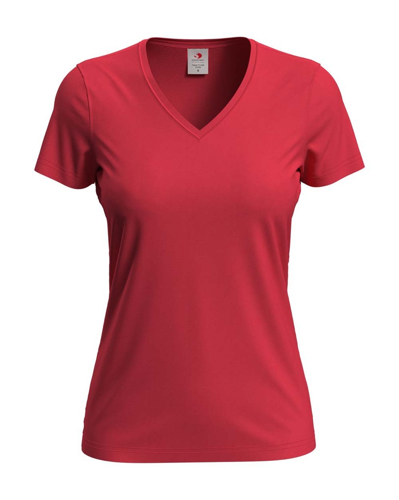 T-shirt Damski Klasyczny Dekolt V S279 - Scarlet Red