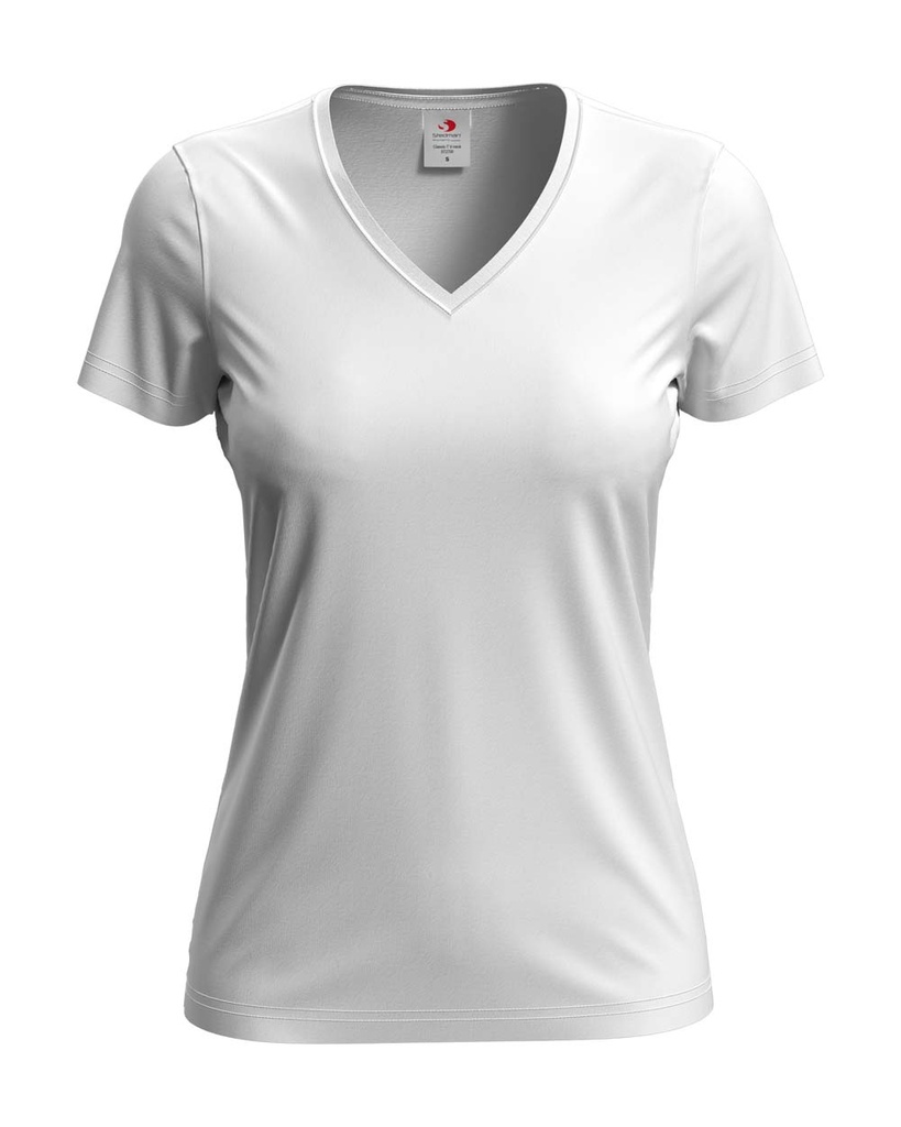 T-shirt Damski Klasyczny Dekolt V S279 - White