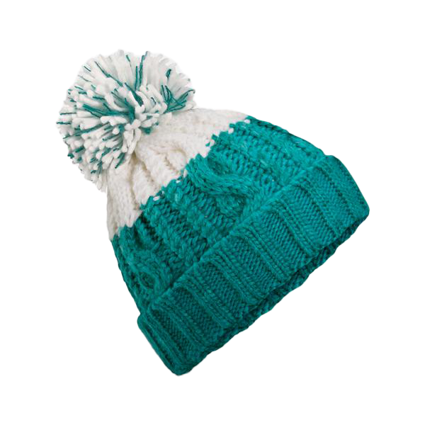 Czapka Dzianinowa Dwukolorowa z Pomponem CB437 - Emerald & Soft White