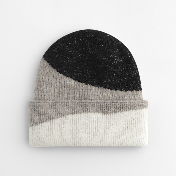 Modna czapka beanie CB532 - Black & Light Grey & Soft White