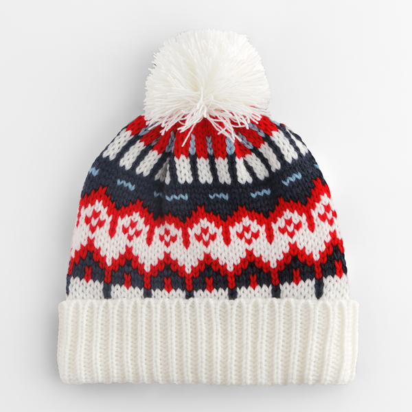 Czapka Beanie Klasyczna Fair Isle z Pomponem CB528 - White Out