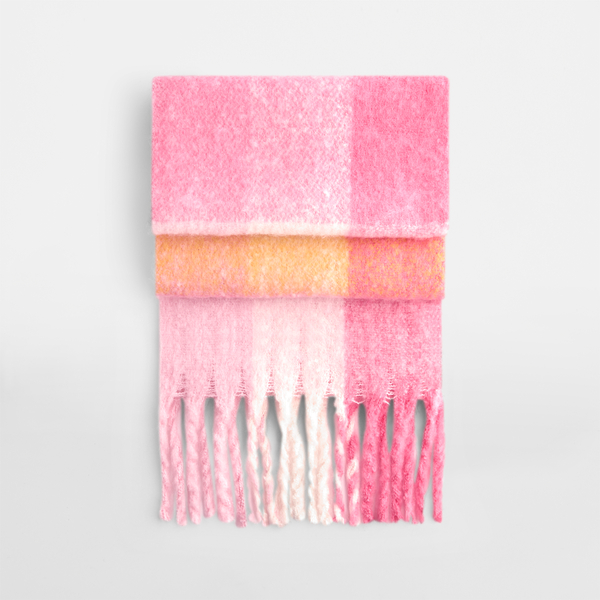 Szalik Oversize Miekki Puszysty z Recyklingu w Kratke CB494R - Pink Check