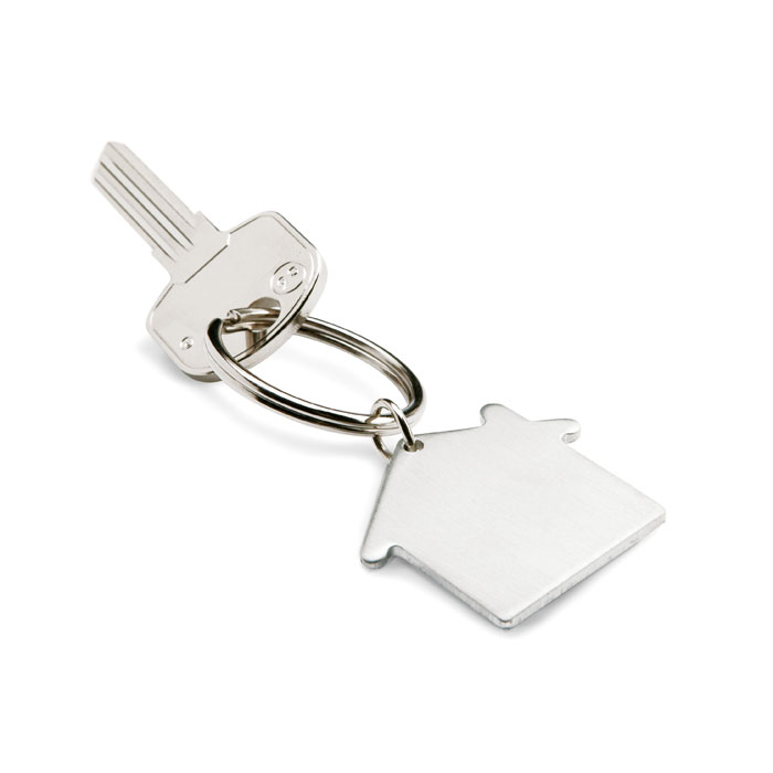 Metalowy brelok, ksztalt domu KC6589-16 - Srebrny Mat